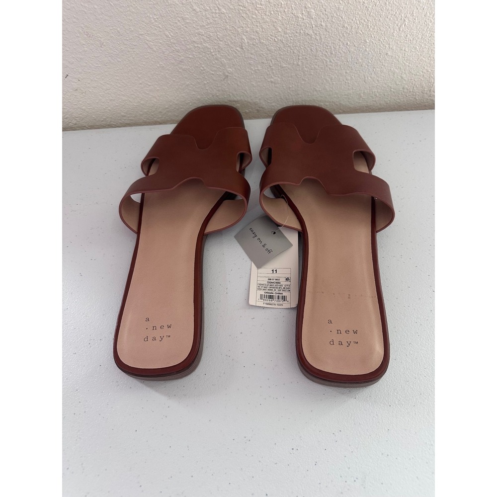 A New Day Nina H-Band Slide Sandals Cognac Brown Women Size 11 NWT